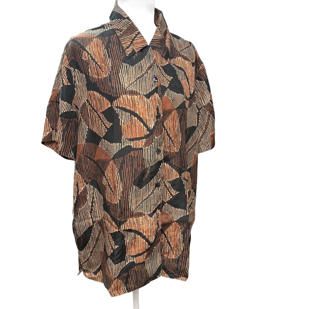 Dress Barn Vintage 100% Silk Button Down Women Large Top Luxe Boho Artsy